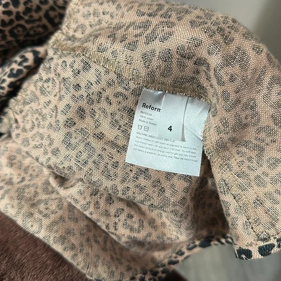 Reformation Toulouse Linen Off Shoulder Leopard Print Midi Dress size 4 - Picture 10 of 10